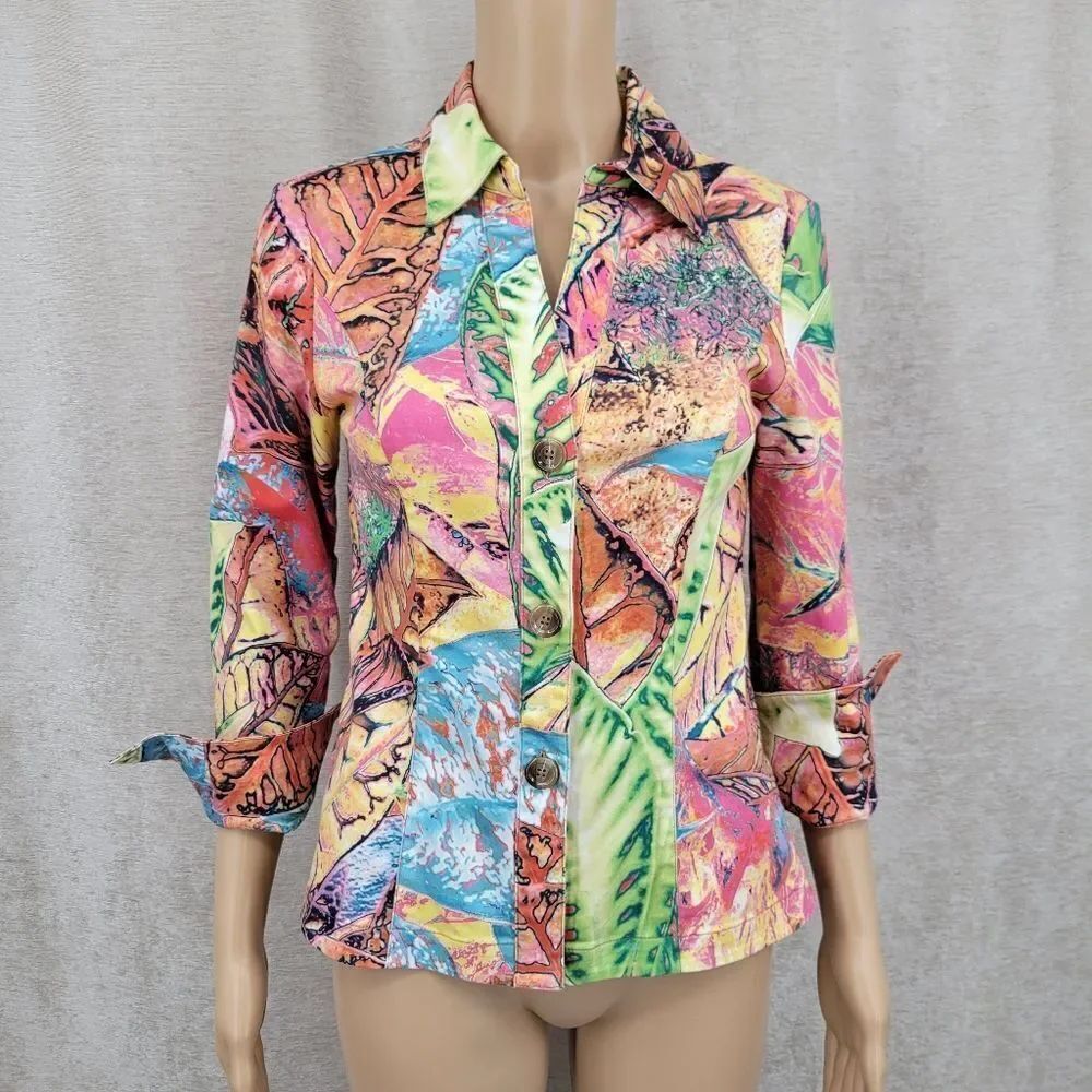 Yansi Fugel Colorful Women's Tropical Print Top or Lightweight Jacket Y2K